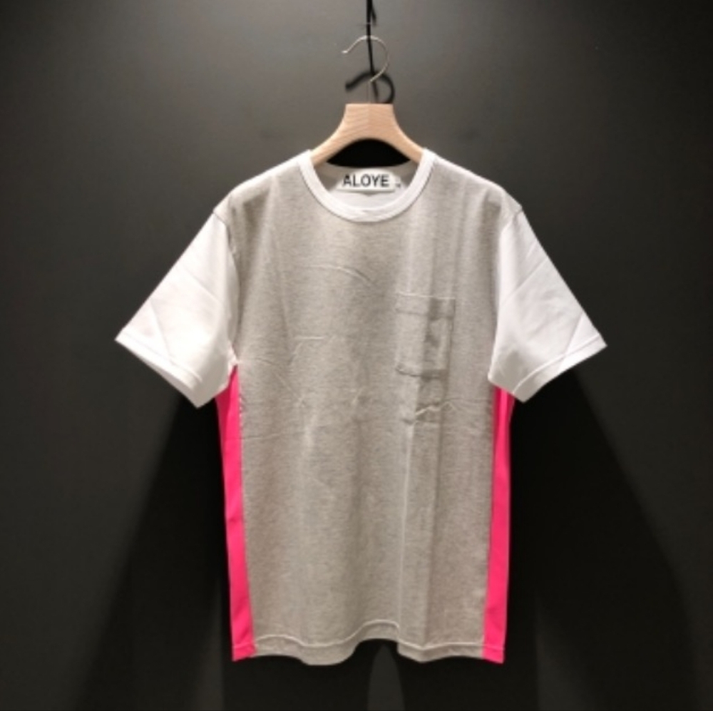 ALOYE Japan Mr. Porter Cotton Color Block Grey Pink White S/S Tee Size XL EUC